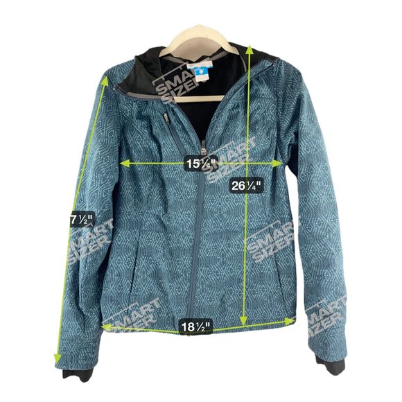 Columbia Women's M Teal Patterned Weatherproof Jacket Hooded Asymmetrical Zip - Picture 6 of 10